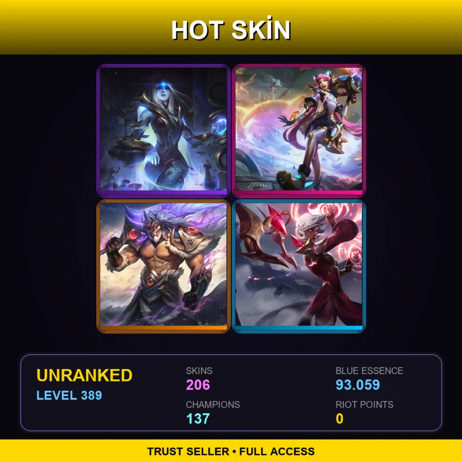 RU | Lv389 | Unranked | 206 Skin | 137 Champ — LoL account