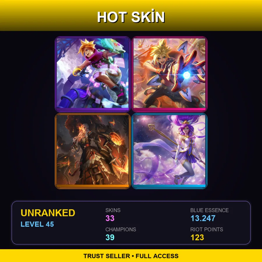 NA | Arcade Ezreal | Battle Academia Ezreal | High Noon Leona | Star Guardian Janna | 33 Skin | 39 Champ | Lv45
