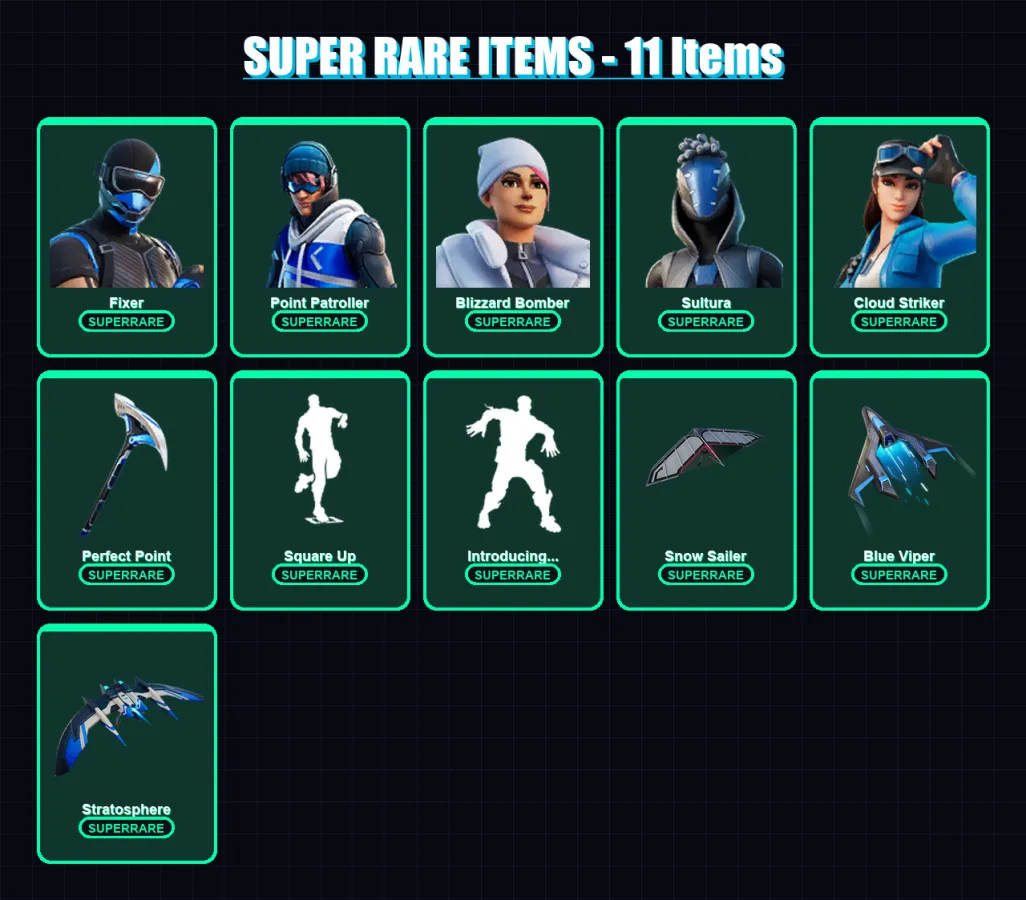 [PS4/PS5/XBOX/PC] | Fixer | Point Patroller | Blizzard Bomber | Sultura | Cloud Striker | 6 skin | 15 pickaxe | 16 emote | 20 glider | Lv347