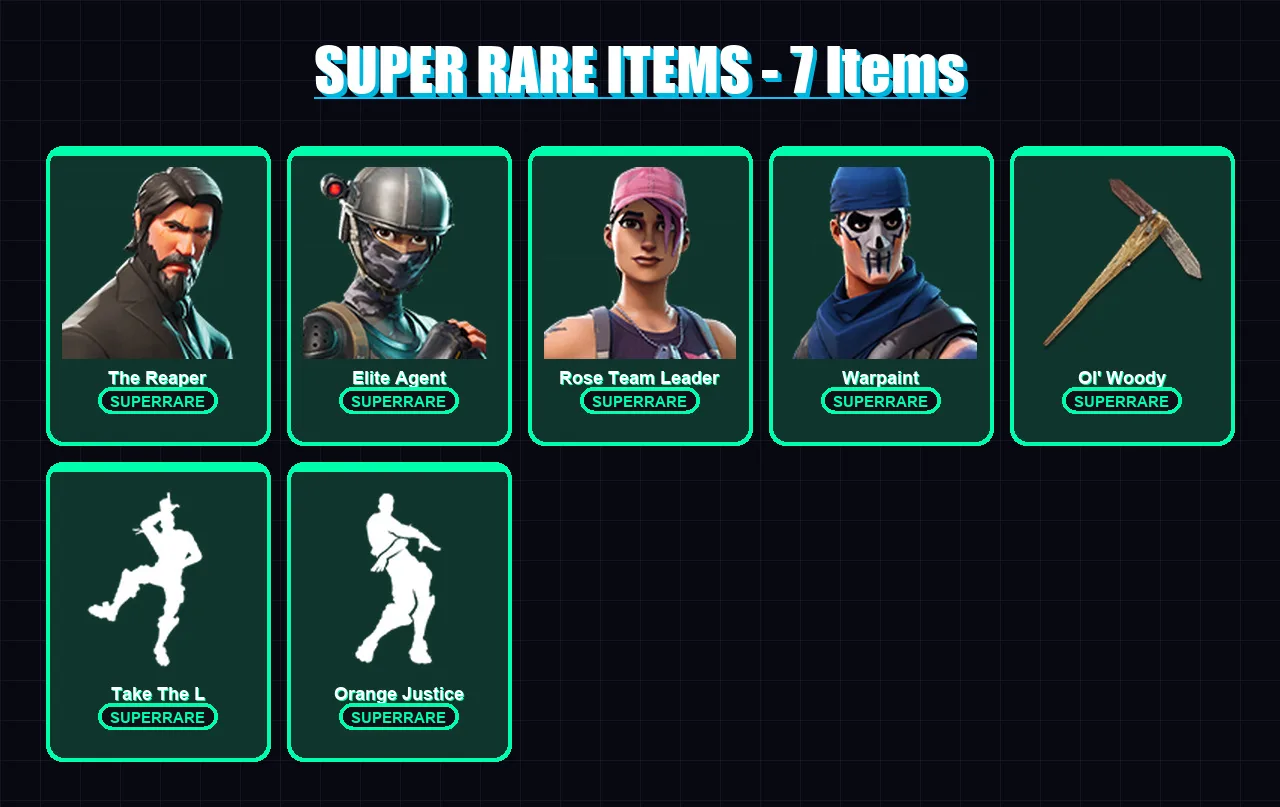 [PC/XBOX/PSN] | The Reaper | Elite Agent | Rose Team Leader | Warpaint | The Scientist | 31 skin | 18 pickaxe | 25 emote | 24 glider | Lv206