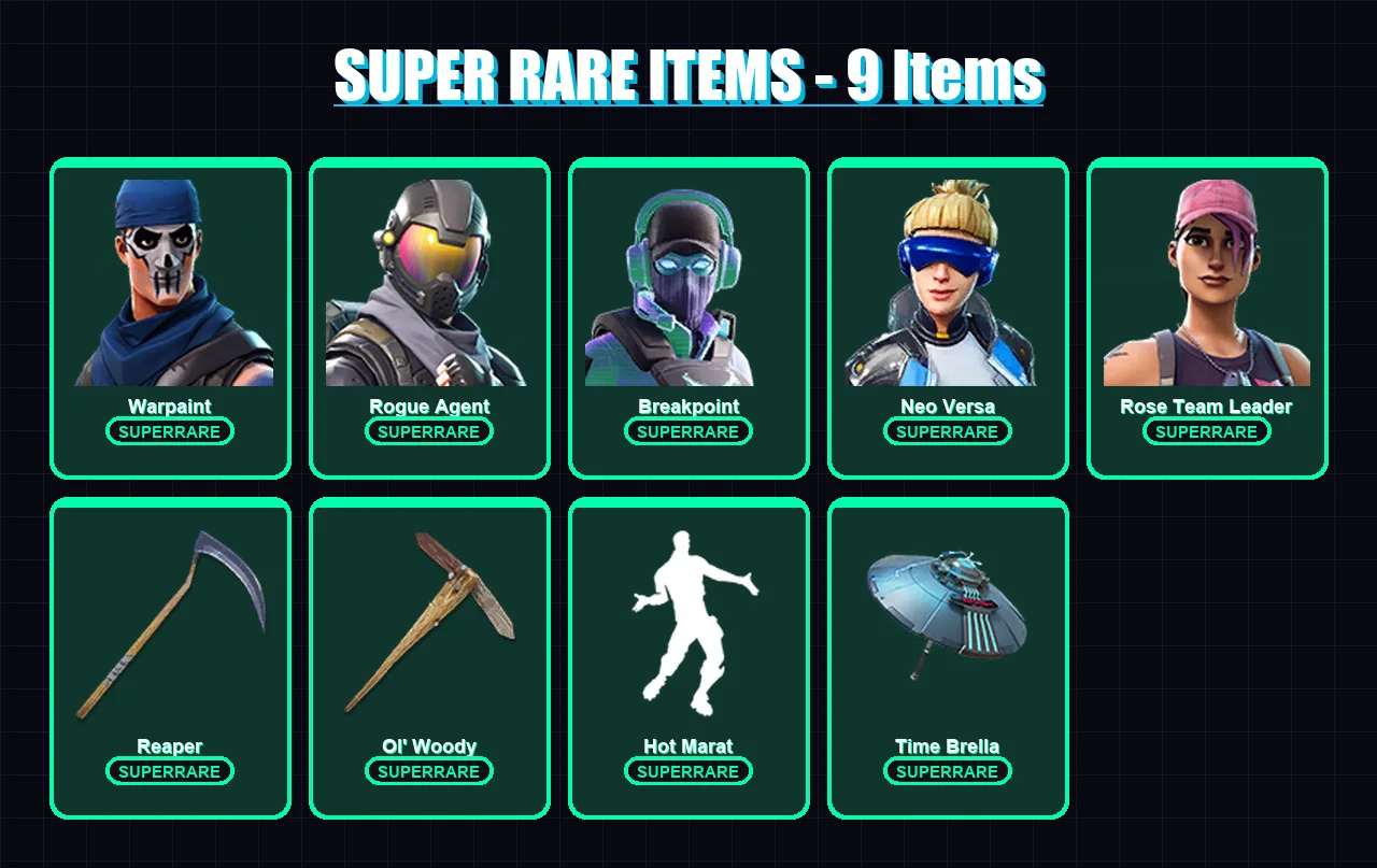 [PS4/PS5/XBOX/PC] | Warpaint | Rogue Agent | Breakpoint | Neo Versa | Rose Team Leader | 167 skin | 198 pickaxe | 194 emote | 154 glider | Lv2830