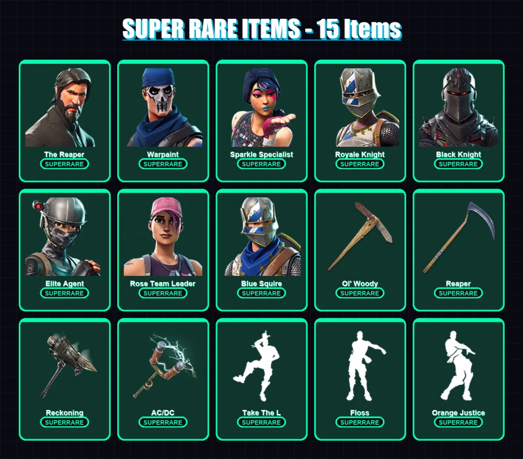 [PC/XBOX/PSN] | The Reaper | Warpaint | Sparkle Specialist | Royale Knight | Black Knight | 77 skin | 114 pickaxe | 80 emote | 95 glider | Lv1711