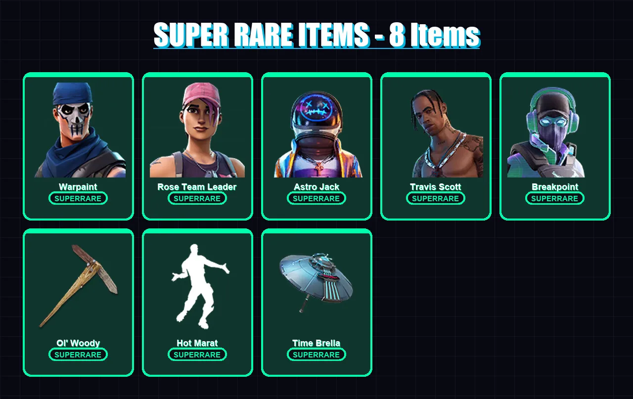 [PC/XBOX/PSN] | Warpaint | Rose Team Leader | Astro Jack | Travis Scott | Breakpoint | 105 skin | 96 pickaxe | 86 emote | 98 glider | Lv1273