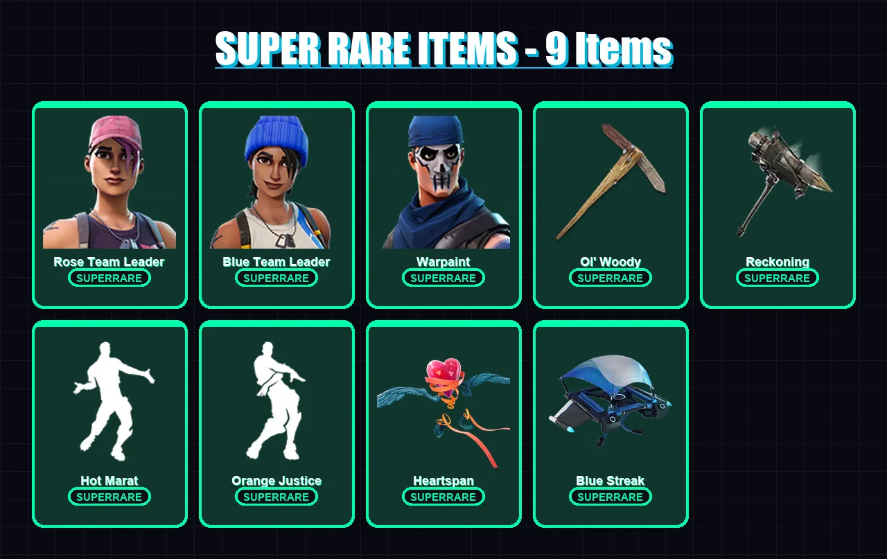 [PC/XBOX/PSN] | Rose Team Leader | Blue Team Leader | Warpaint | Drift | Red Knight | 69 skin | 57 pickaxe | 96 emote | 67 glider | Lv919