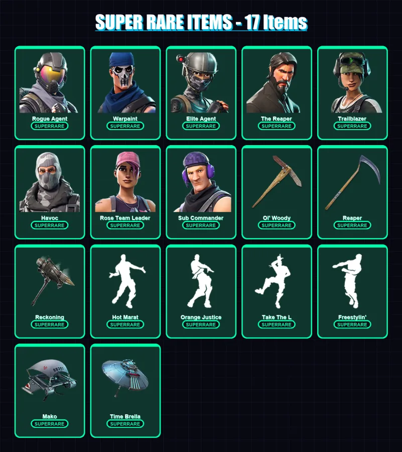 [PC/XBOX] | Rogue Agent | Warpaint | Elite Agent | The Reaper | Trailblazer | 45 skin | 37 pickaxe | 48 emote | 45 glider | Lv584 — Fortnite account
