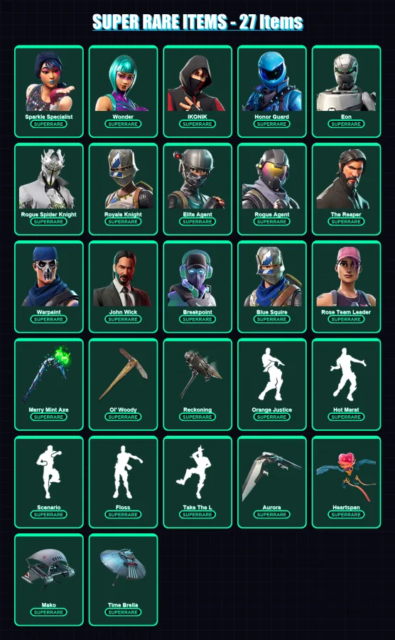 [PC] | OG Ghoul Trooper | Sparkle Specialist | Wonder | IKONIK | Honor Guard | 333 skin | 255 pickaxe | 266 emote | 202 glider | Lv2359