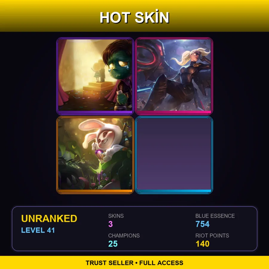 LAN | Almost-Prom King Amumu | Riot Kayle | Cottontail Teemo | 3 Skin | 25 Champ | Lv41