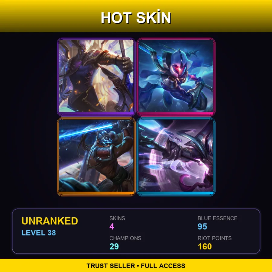 EUW | Lv38 | Unranked | 4 Skin | 29 Champ — LoL account