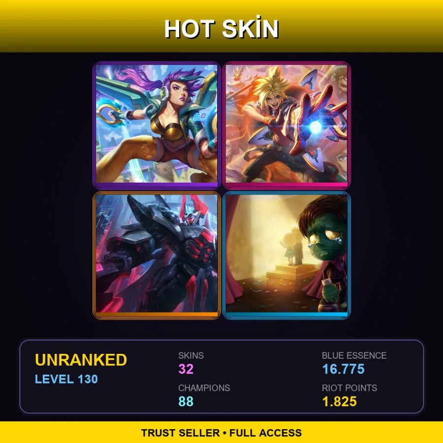 NA | Lv130 | Unranked | 32 Skin | 88 Champ