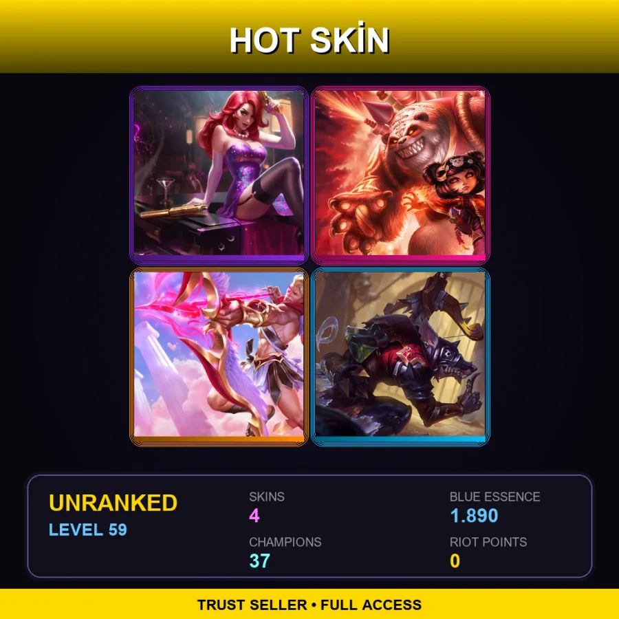 EUNE | Lv59 | Unranked | 4 Skin | 37 Champ — LoL account