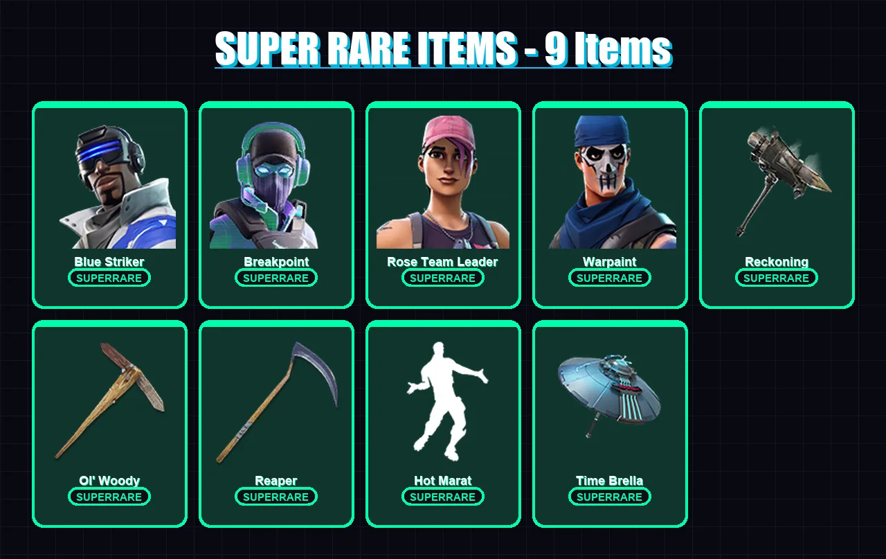 [PC/XBOX] | Blue Striker | Breakpoint | Rose Team Leader | Warpaint | Snap | 67 skin | 96 pickaxe | 93 emote | 88 glider | Lv1170