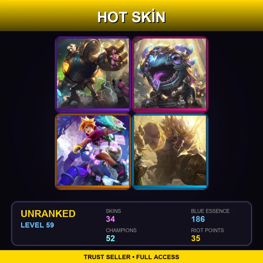 EUW | Lv59 | Unranked | 34 Skin | 52 Champ