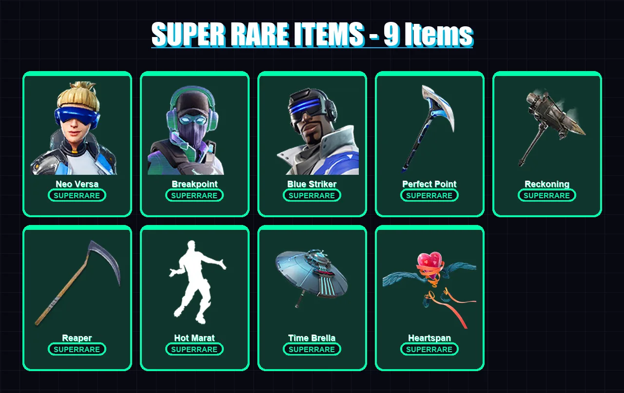 [PC/XBOX/PSN] | Neo Versa | Breakpoint | Blue Striker | Blackheart | A.I.M. | 154 skin | 147 pickaxe | 137 emote | 134 glider | Lv2267