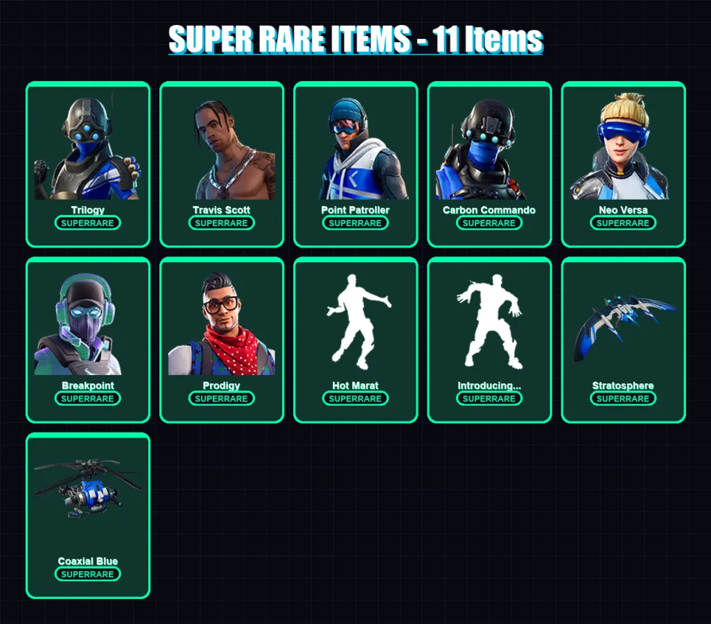 [PC/XBOX] | Trilogy | Travis Scott | Point Patroller | Carbon Commando | Neo Versa | 52 skin | 54 pickaxe | 71 emote | 57 glider | Lv871