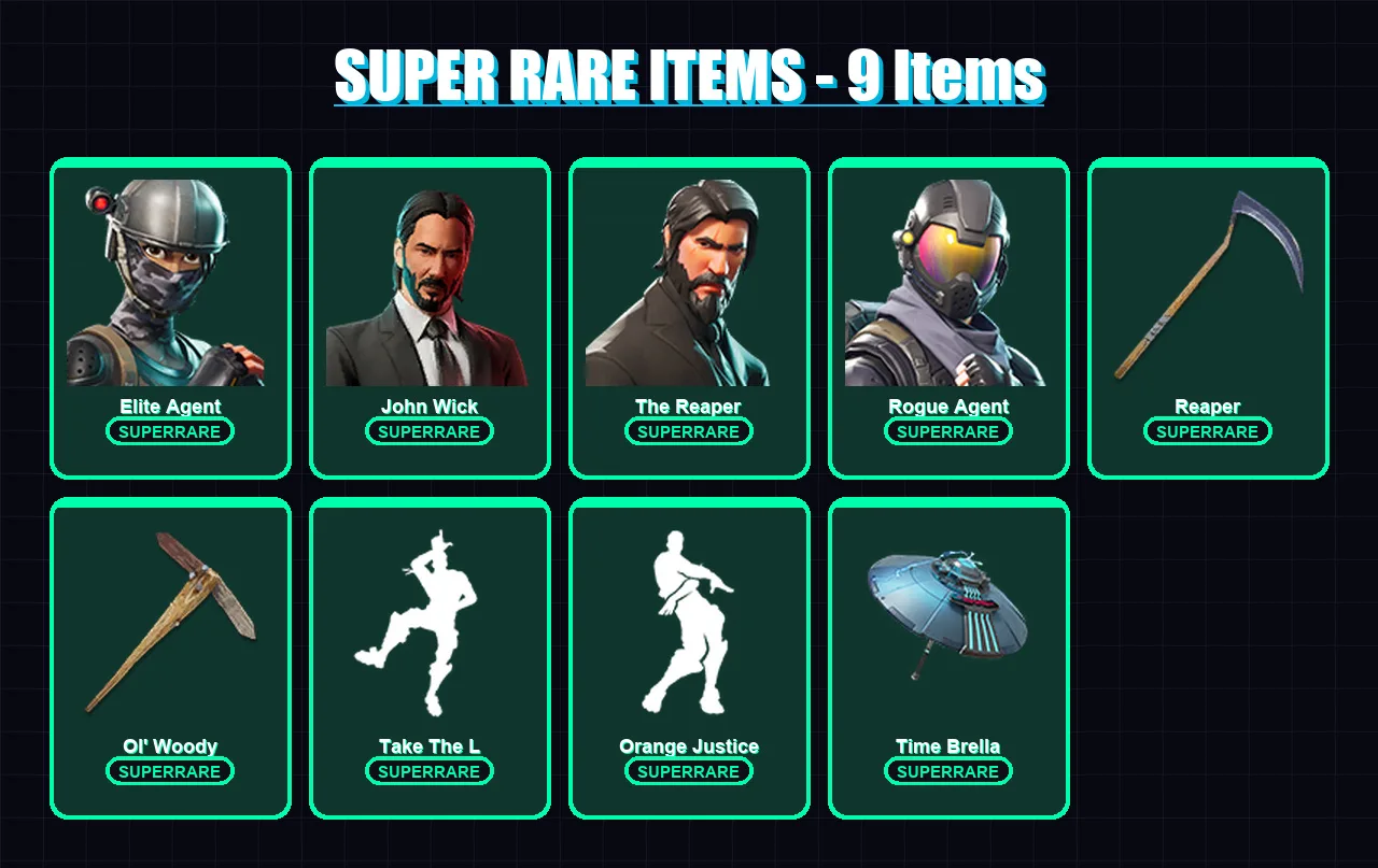 [PC/XBOX/PSN] | Elite Agent | John Wick | The Reaper | Rogue Agent | Carbide | 150 skin | 178 pickaxe | 154 emote | 112 glider | Lv1464