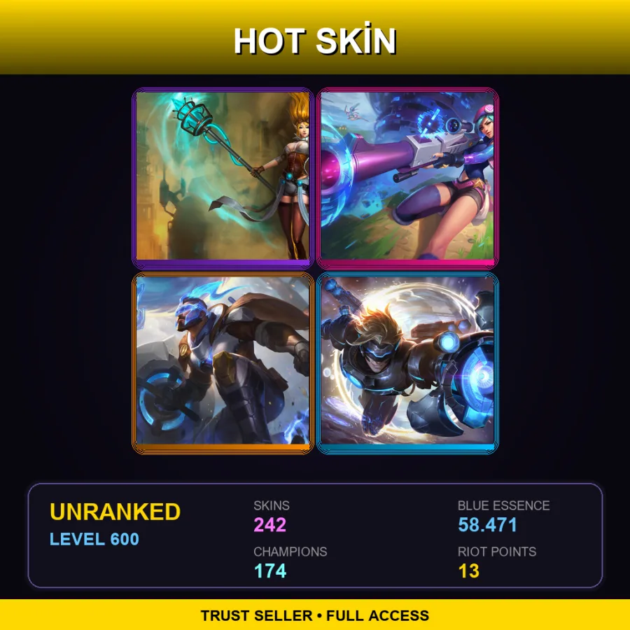 LAN | Lv600 | Unranked | 242 Skin | 174 Champ — LoL account