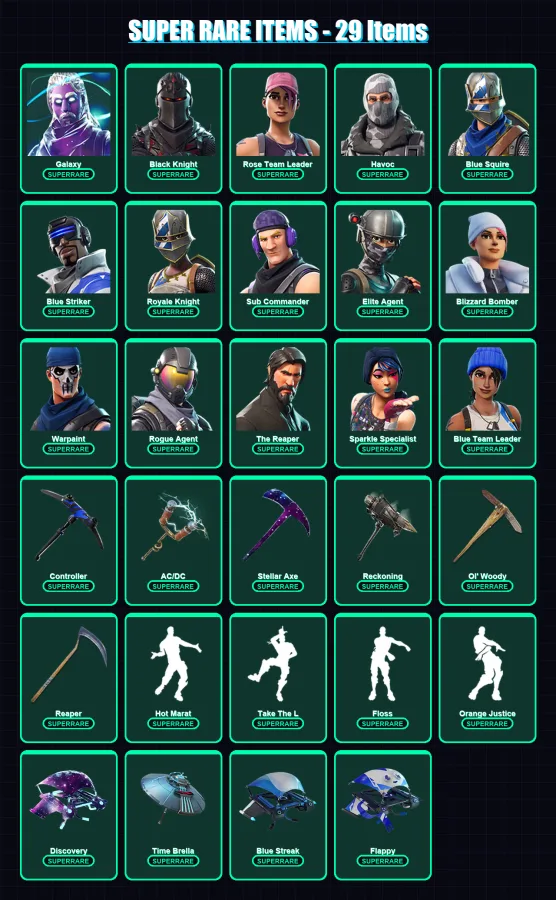 [PC/XBOX/PSN] | Galaxy | Black Knight | Rose Team Leader | Havoc | Blue Squire | 129 skin | 160 pickaxe | 122 emote | 134 glider | Lv2254