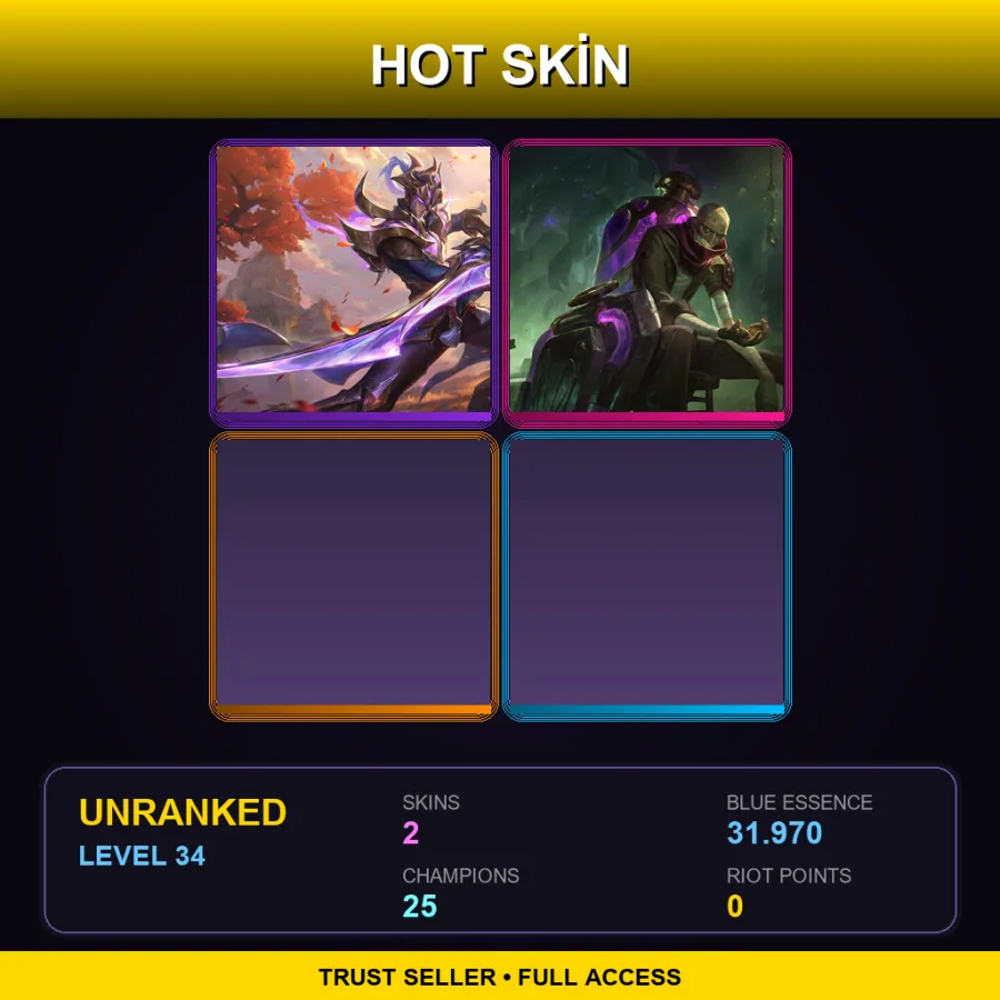 NA | Lv34 | Unranked | 2 Skin | 25 Champ — LoL account