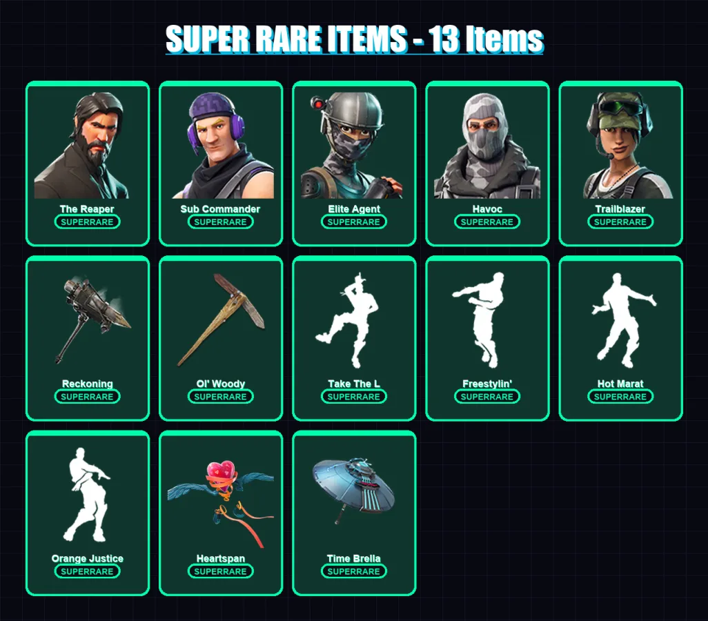 [PC/XBOX/PSN] | The Reaper | Sub Commander | Elite Agent | Havoc | Trailblazer | 179 skin | 177 pickaxe | 134 emote | 144 glider | Lv1981