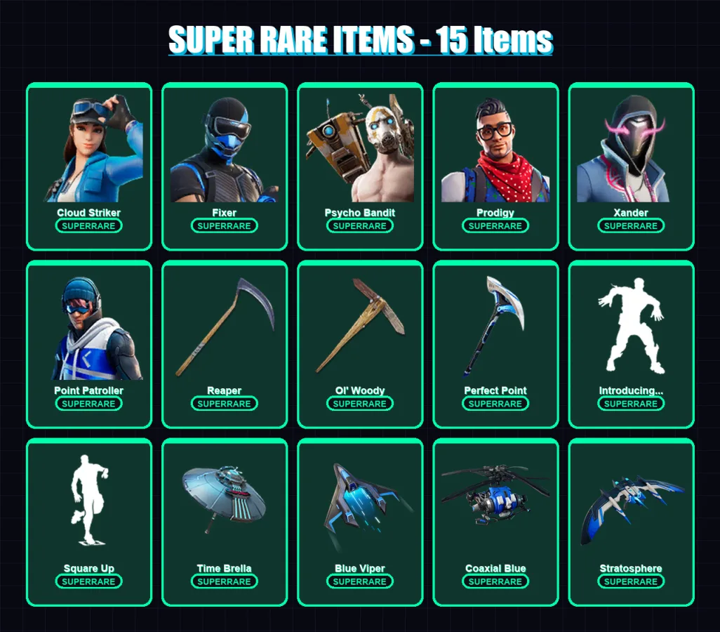 [PC] | Cloud Striker | Fixer | Psycho Bandit | Prodigy | Xander | 223 skin | 247 pickaxe | 202 emote | 182 glider | Lv4602