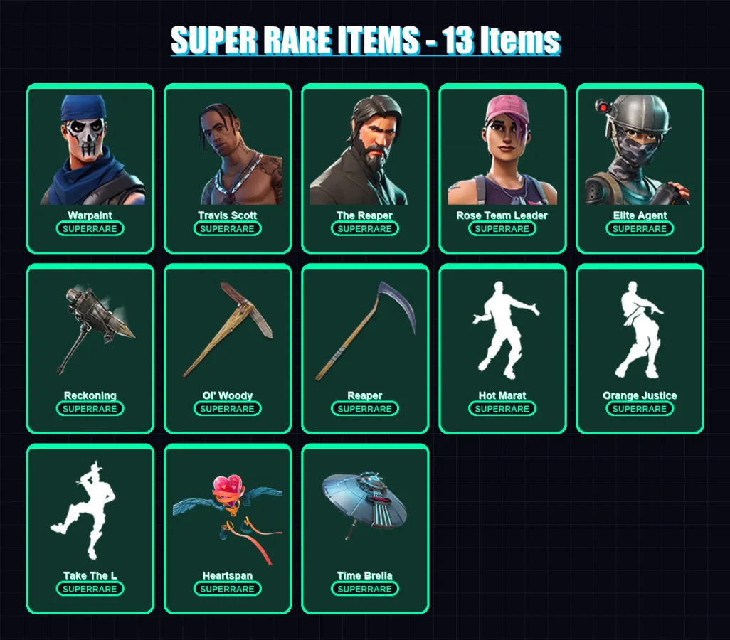 [PC/XBOX/PSN] | Warpaint | Travis Scott | The Reaper | Rose Team Leader | Elite Agent | 126 skin | 197 pickaxe | 153 emote | 158 glider | Lv2799 — Fortnite account