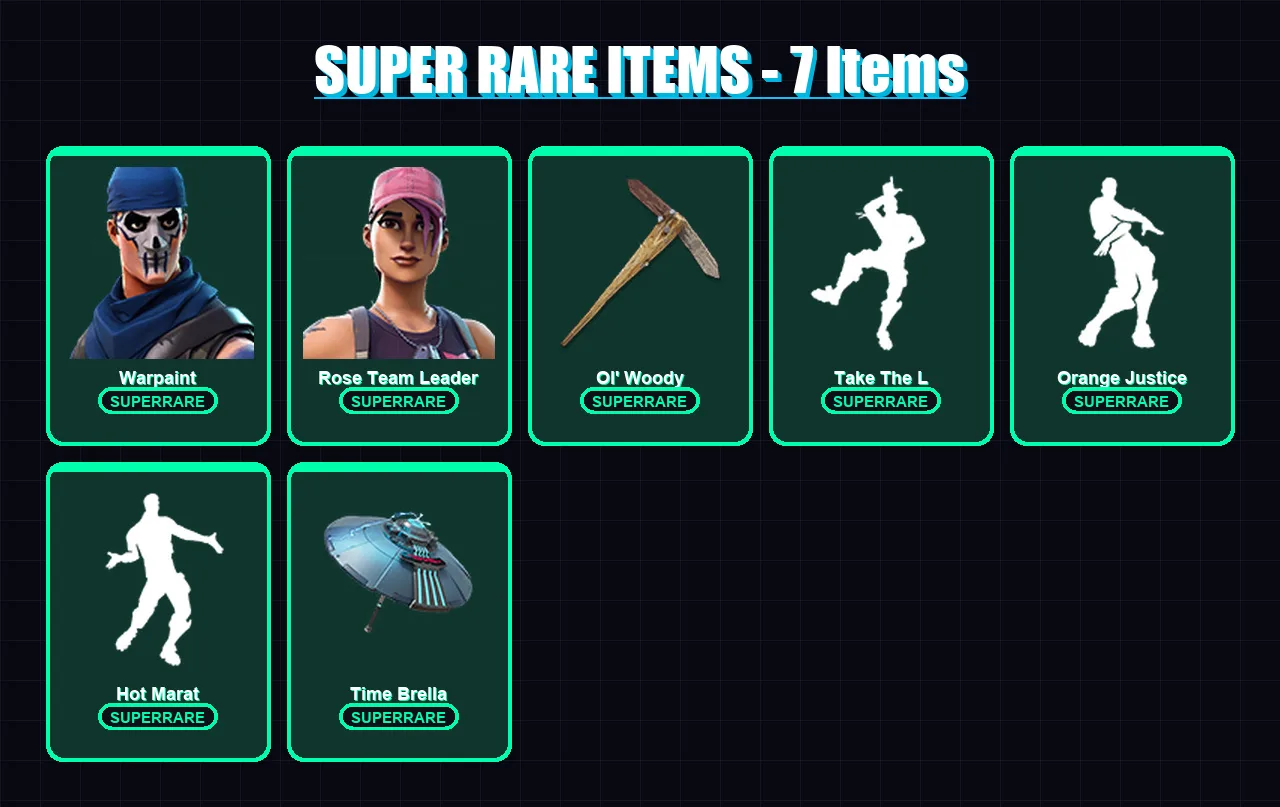 [PC/XBOX] | Warpaint | Rose Team Leader | The Ice King | Lynx | Fade | 55 skin | 75 pickaxe | 76 emote | 82 glider | Lv1011