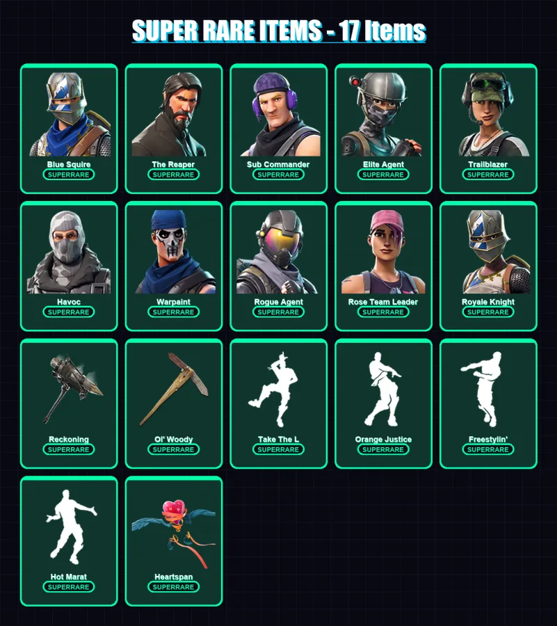 [PC/PSN] | Blue Squire | The Reaper | Sub Commander | Elite Agent | Trailblazer | 86 skin | 58 pickaxe | 62 emote | 57 glider | Lv585