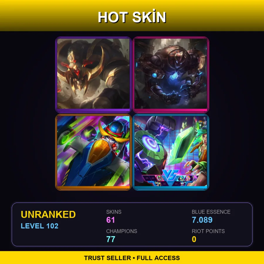 SG | Lv102 | Unranked | 61 Skin | 77 Champ with Ashe