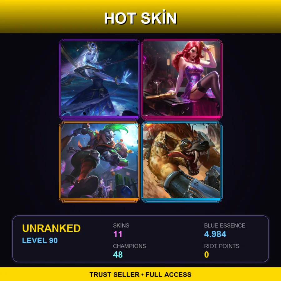LAN | Lv90 | Unranked | 11 Skin | 48 Champ — LoL account