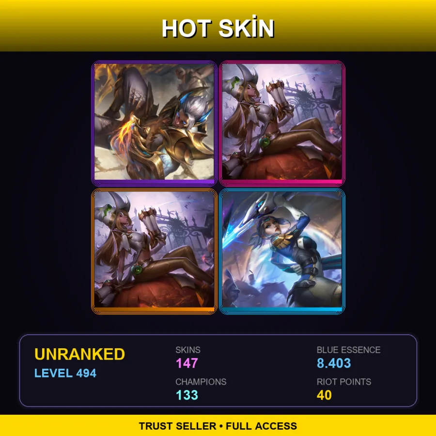 EUNE | Lv494 | Unranked | 147 Skin | 133 Champ — LoL account