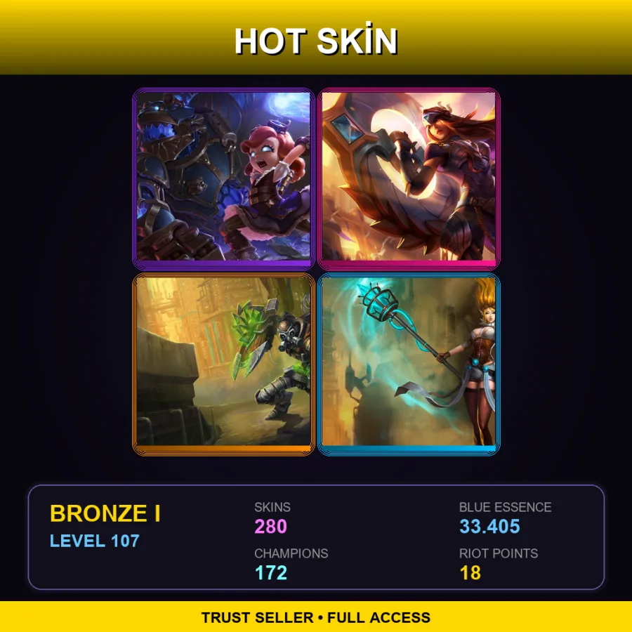 EUW | Hextech Annie | Victorious Sivir | Hextech Singed | Hextech Janna | 280 Skin | 172 Champ | Bronze I | Lv107