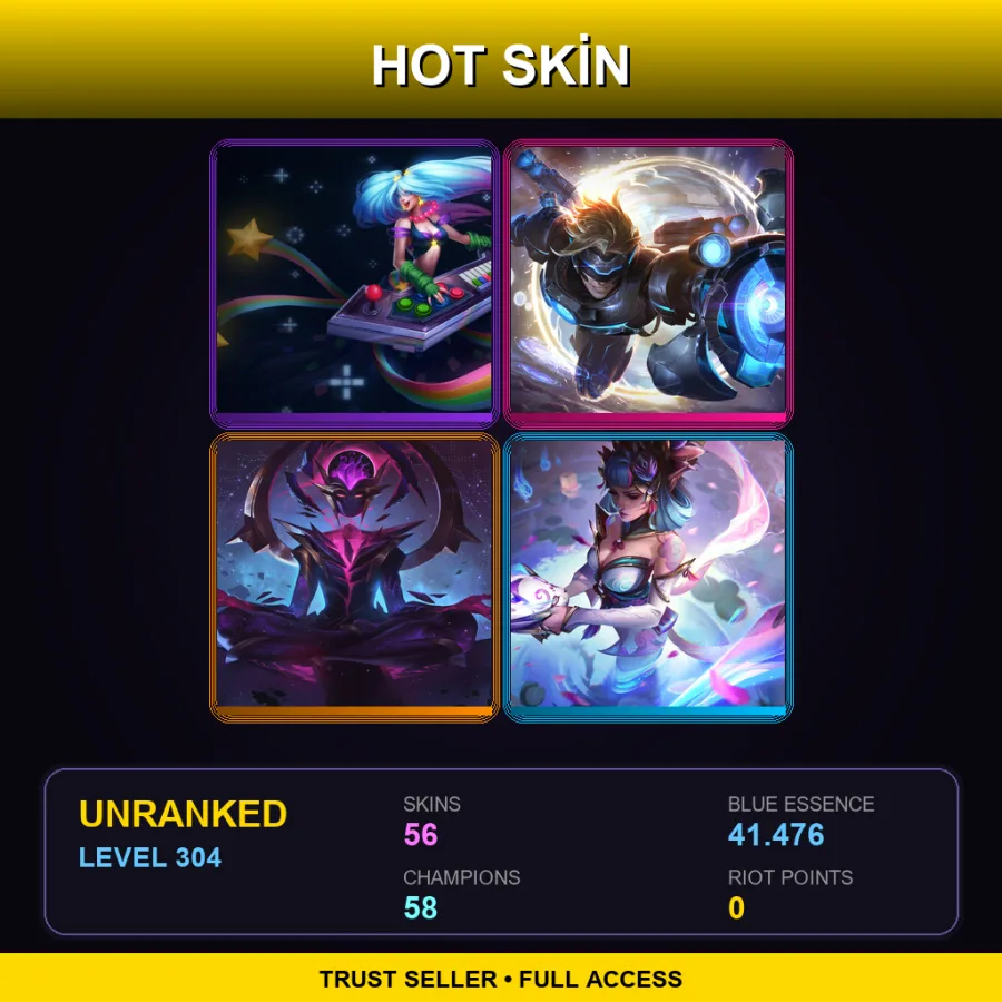 LAN | Lv304 | Unranked | 56 Skin | 58 Champ — LoL account