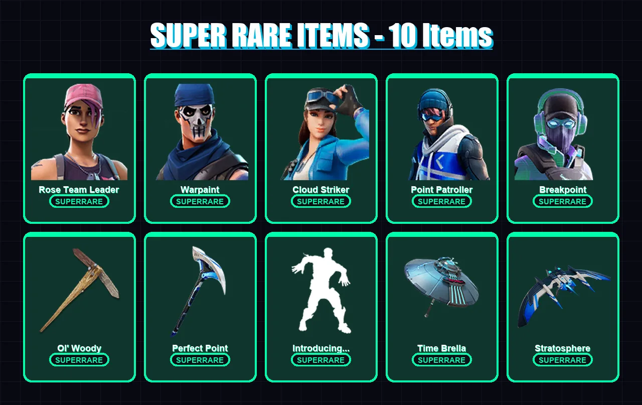 [PC/XBOX/PSN] | Rose Team Leader | Warpaint | Midas | Cloud Striker | Point Patroller | 41 skin | 62 pickaxe | 74 emote | 65 glider | Lv1171