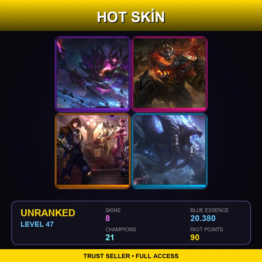 EUW | Lv47 | Unranked | 8 Skin | 21 Champ