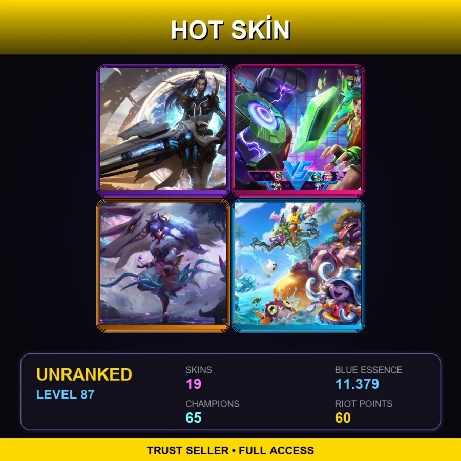 NA | Lv87 | Unranked | 19 Skin | 65 Champ — LoL account