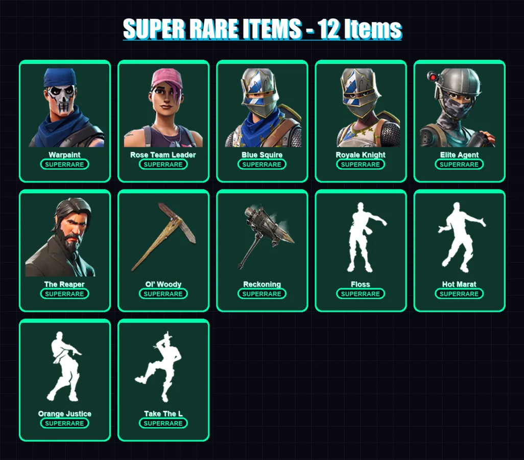 [PC] | Warpaint | Rose Team Leader | Blue Squire | Royale Knight | Elite Agent | 81 skin | 88 pickaxe | 89 emote | 86 glider | Lv1249