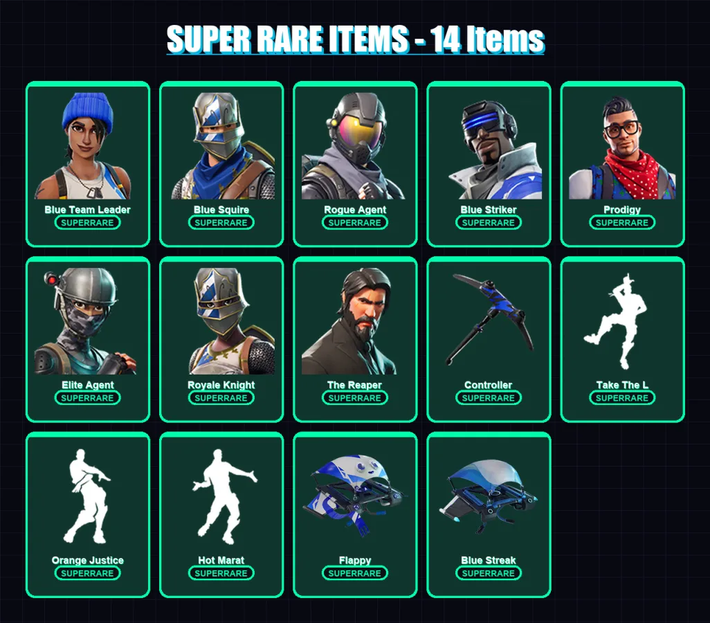 [PC/XBOX/PSN] | Blue Team Leader | Blue Squire | Rogue Agent | Blue Striker | Prodigy | 39 skin | 25 pickaxe | 47 emote | 39 glider | Lv570