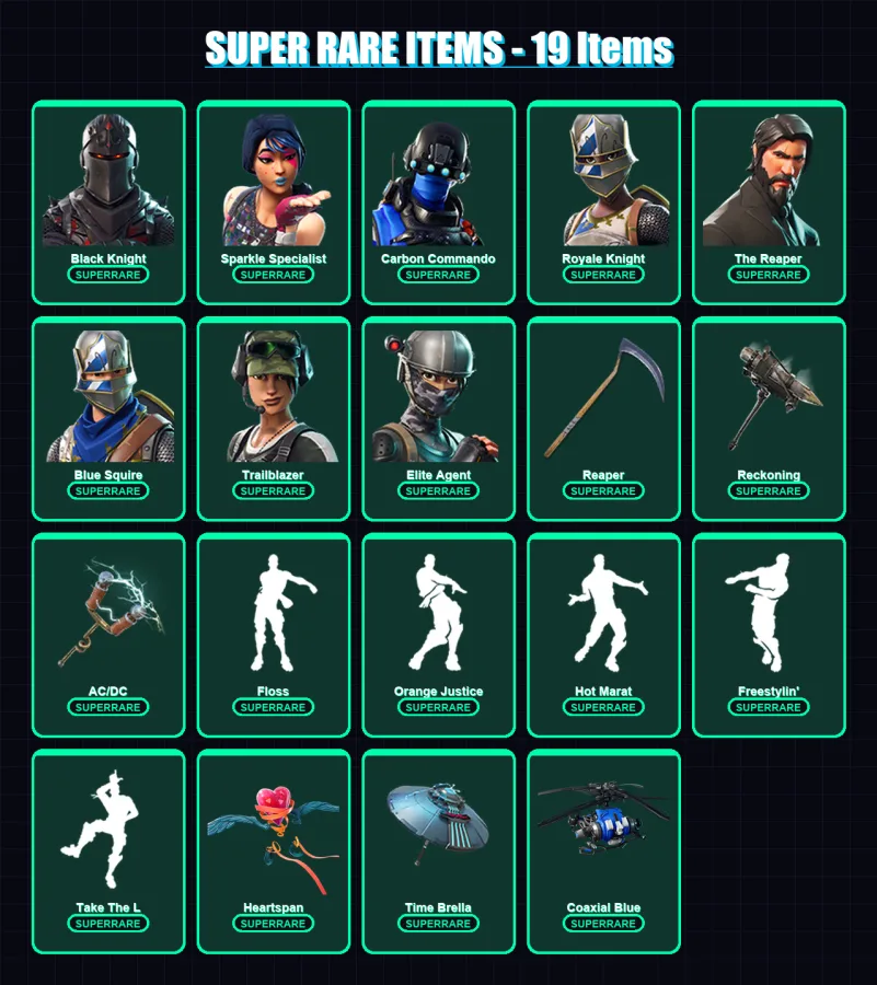[PC/XBOX] | Black Knight | Sparkle Specialist | Carbon Commando | Royale Knight | The Reaper | 109 skin | 101 pickaxe | 88 emote | 88 glider | Lv140
