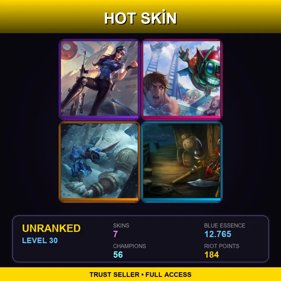 NA | Lv30 | Unranked | 7 Skin | 56 Champ — LoL account