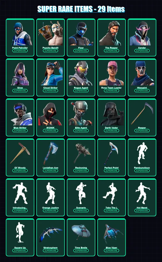 [PC] | Point Patroller | Psycho Bandit | Fixer | The Reaper | Xander | 487 skin | 390 pickaxe | 356 emote | 286 glider | Lv4602