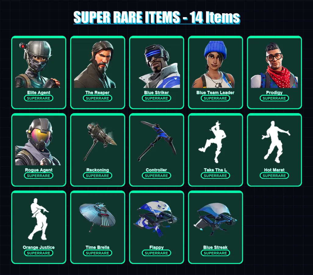[PS4/PS5/XBOX/PC] | Elite Agent | The Reaper | Blue Striker | Blue Team Leader | Prodigy | 75 skin | 76 pickaxe | 84 emote | 86 glider | Lv1323 — Fortnite account
