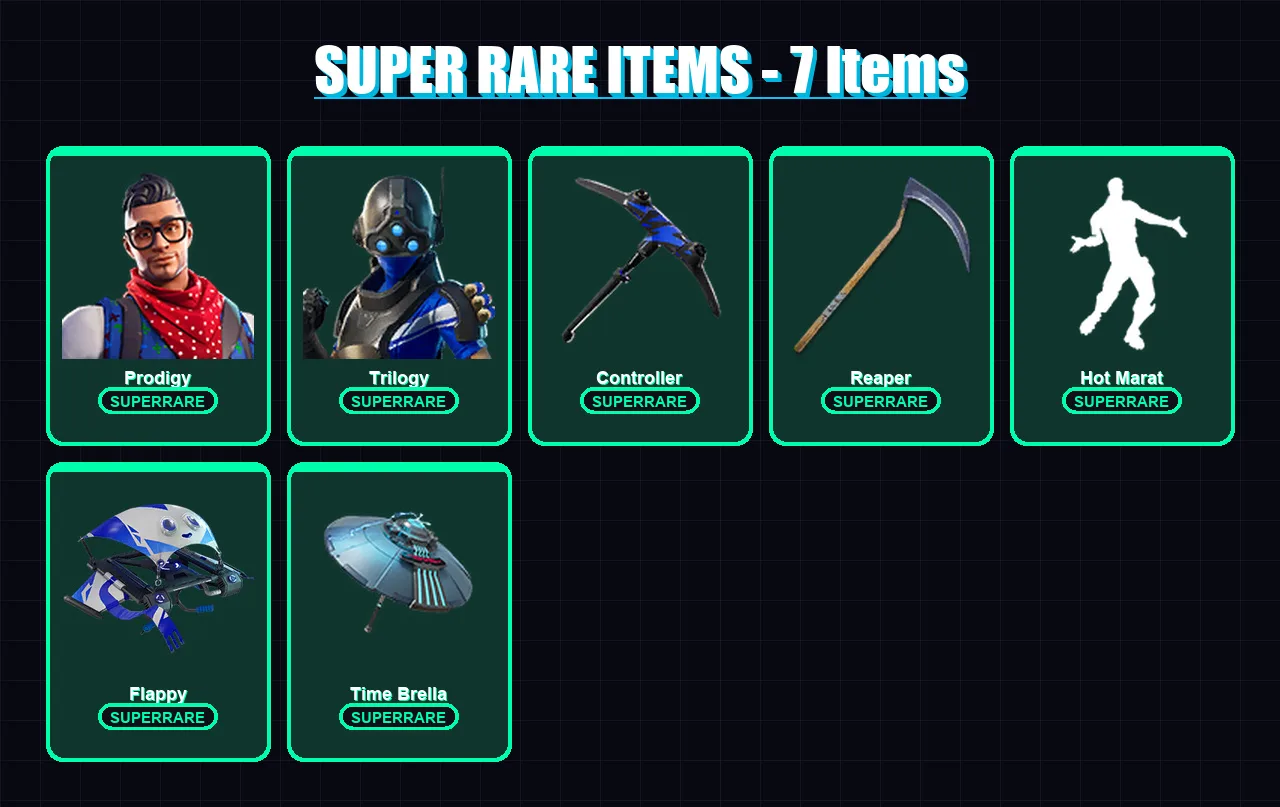 [PC/XBOX/PSN] | Prodigy | Trilogy | The Ice King | Hybrid | Blackheart | 47 skin | 45 pickaxe | 60 emote | 39 glider | Lv499