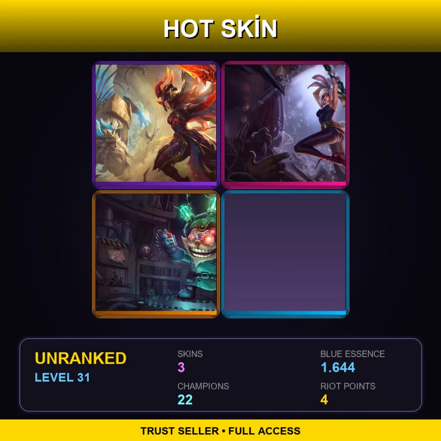 EUW | Lv31 | Unranked | 3 Skin | 22 Champ — LoL account