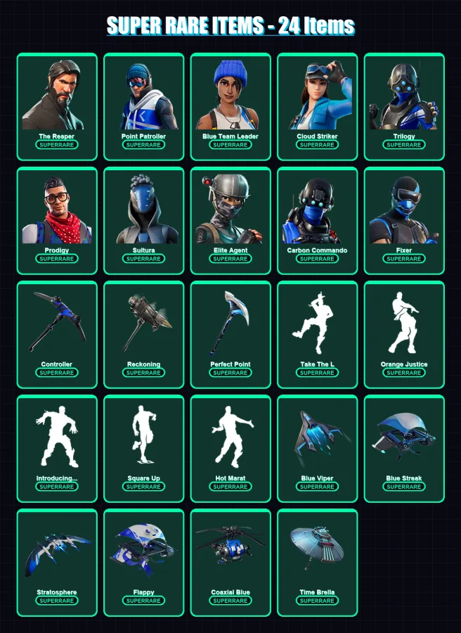 [PS4/PS5/XBOX/PC] | The Reaper | Point Patroller | Blue Team Leader | Cloud Striker | Trilogy | 74 skin | 60 pickaxe | 53 emote | 52 glider | Lv668
