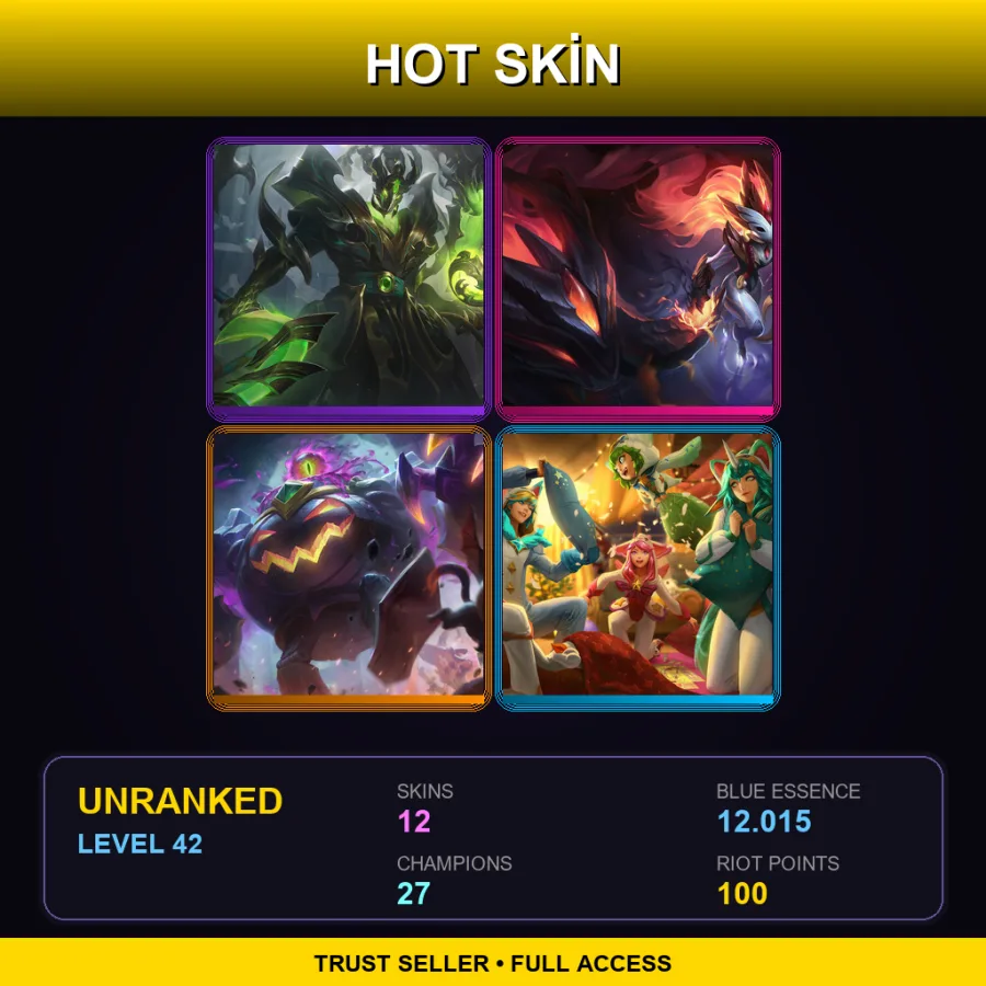 EUW | Lv42 | Unranked | 12 Skin | 27 Champ — LoL account