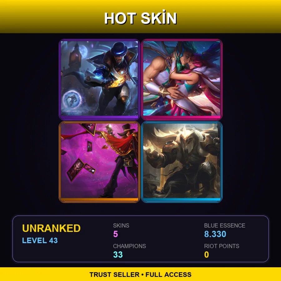 EUW | Pulsefire Twisted Fate | Redeemed Star Guardian Rakan | The Magnificent Twisted Fate | Arclight Yorick | 5 Skin | 33 Champ | Lv43