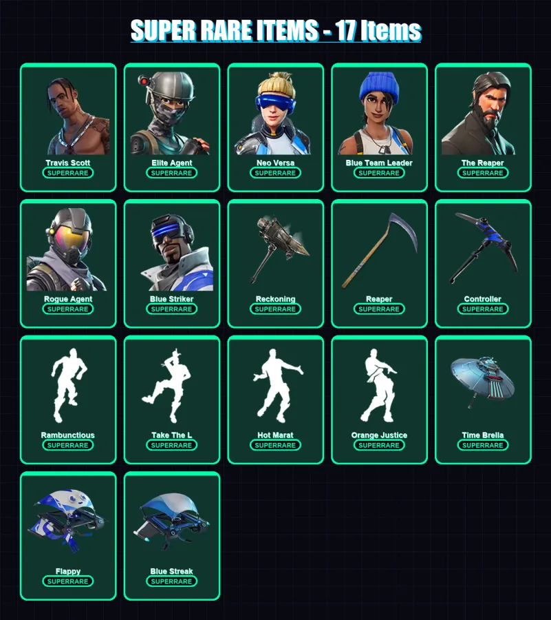 [PC/XBOX] | Travis Scott | Elite Agent | Neo Versa | Blue Team Leader | The Reaper | 141 skin | 123 pickaxe | 126 emote | 123 glider | Lv1952 — Fortnite account