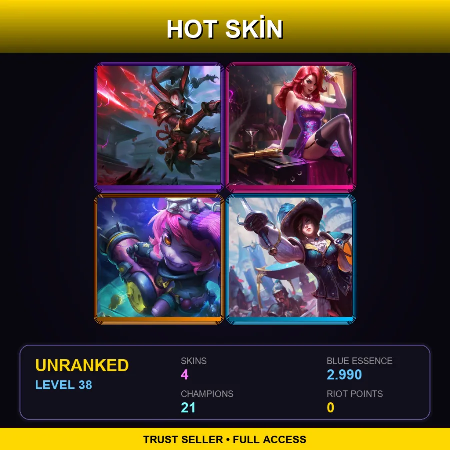 LAS | Lv38 | Unranked | 4 Skin | 21 Champ — LoL account