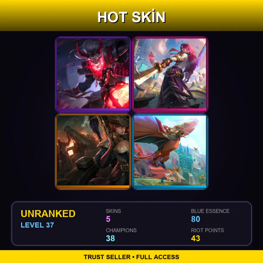 EUNE | Blood Moon Thresh | Battle Academia Yone | Captain Fortune | Papercraft Anivia | 5 Skin | 38 Champ | Lv37