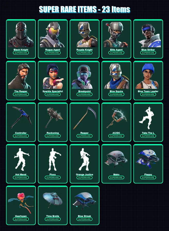 [PC/XBOX] | Black Knight | Rogue Agent | Royale Knight | Elite Agent | Blue Striker | 134 skin | 119 pickaxe | 120 emote | 124 glider | Lv2588